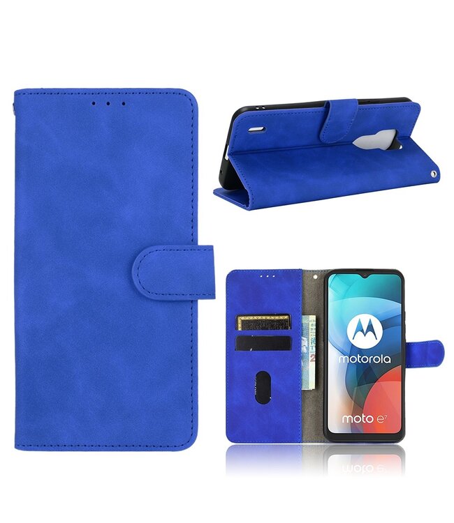 Blauw Stijlvol Bookcase Hoesje voor de Motorola Moto E7