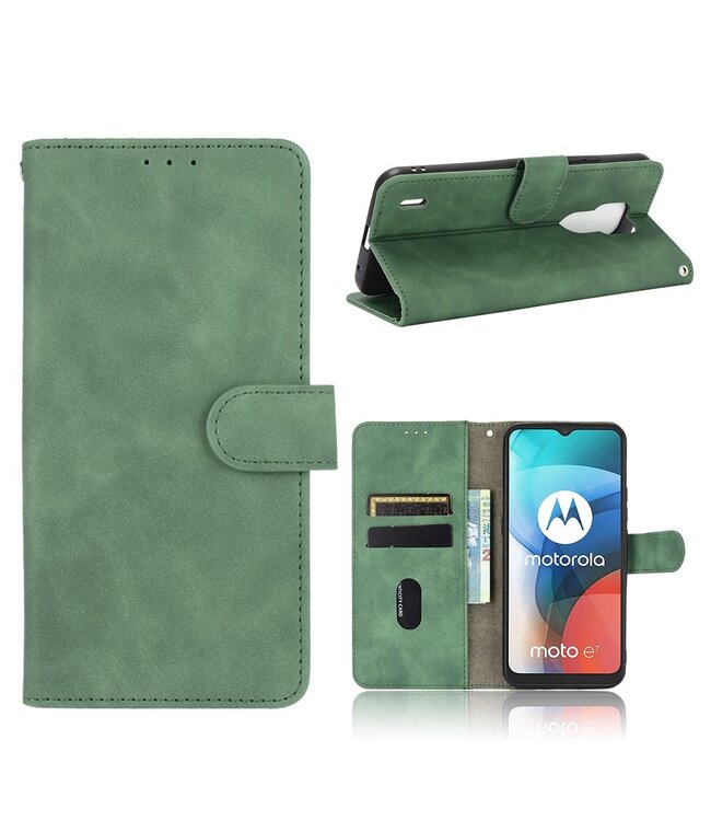 Groen Stijlvol Bookcase Hoesje voor de Motorola Moto E7