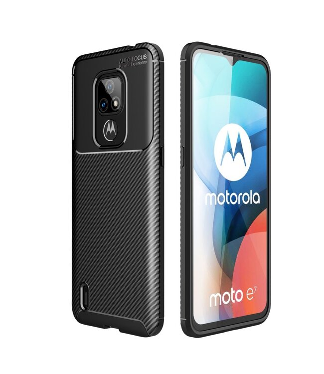 Zwart Carbon TPU Hoesje voor de Motorola Moto E7