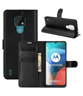 Zwart Lychee Bookcase Hoesje Motorola Moto E7