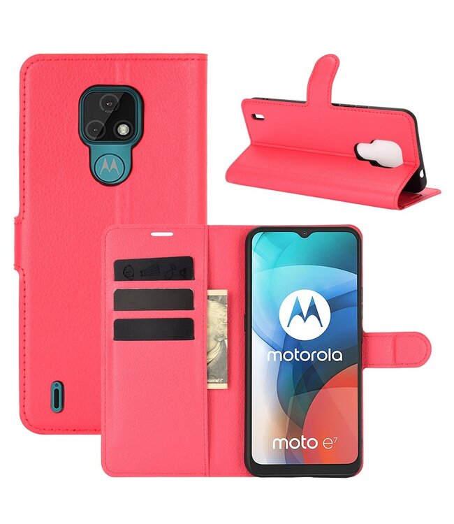 Rood Lychee Bookcase Hoesje voor de Motorola Moto E7