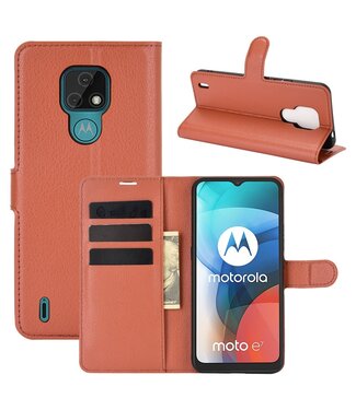 Bruin Lychee Bookcase Hoesje Motorola Moto E7