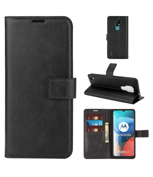 Zwart Pasjeshouder Bookcase Hoesje voor de Motorola Moto E7