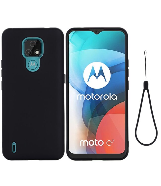 Zwart Bandje Siliconen Hoesje voor de Motorola Moto E7
