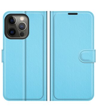 Blauw Lychee Bookcase Hoesje iPhone 13 Pro