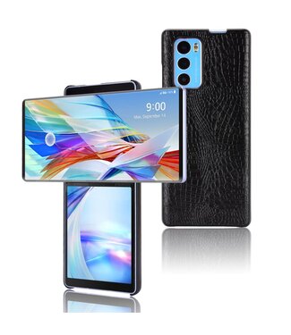 Zwart Krokodillen Faux Lederen Hoesje LG Wing 5G