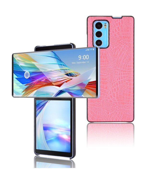 Roze Krokodillen Faux Lederen Hoesje voor de LG Wing 5G