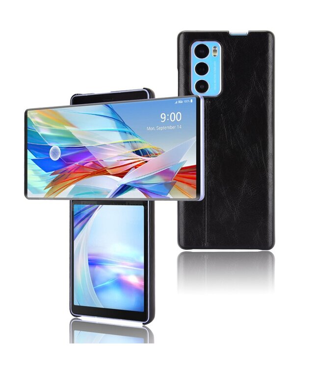 Zwart Faux Lederen Hoesje voor de LG Wing 5G