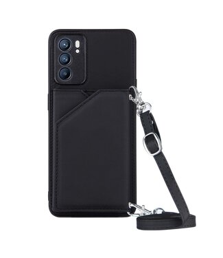 Zwart Schouder Riem Faux Lederen Hoesje Oppo Reno 6 5G