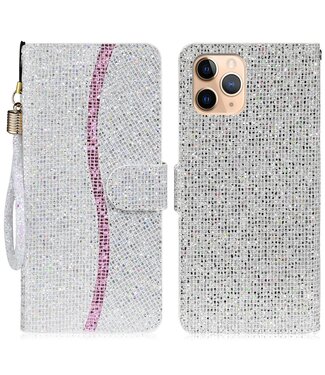 Zilver Glitter En Koord Bookcase Hoesje iPhone 13 Pro