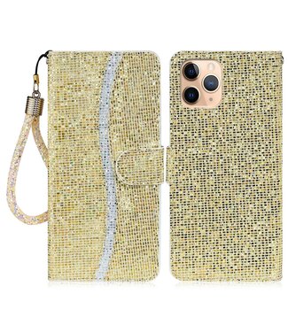 Goud Glitter En Koord Bookcase Hoesje iPhone 13 Pro