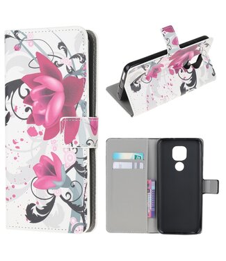 Roze Bloemen Bookcase Hoesje Motorola Moto G9 Play