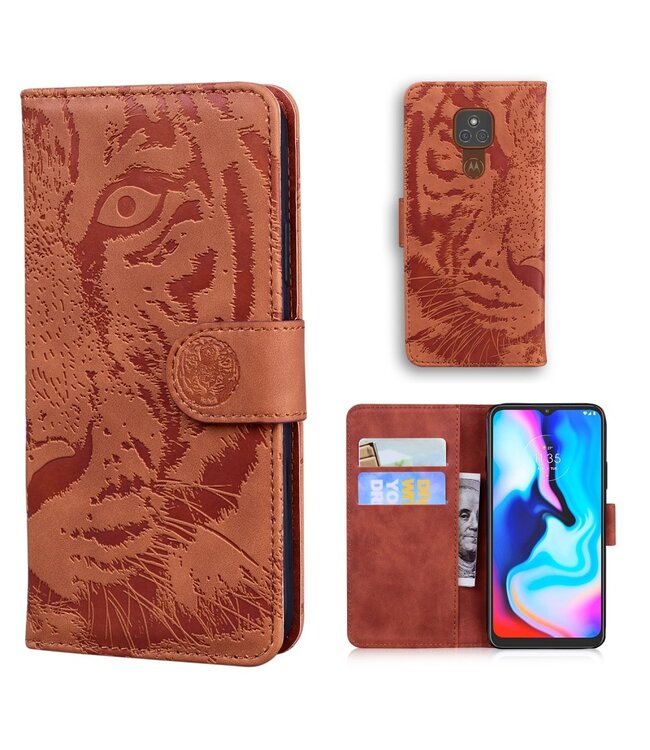 Bruin Tijger Bookcase Hoesje voor de Motorola Moto G9 Play