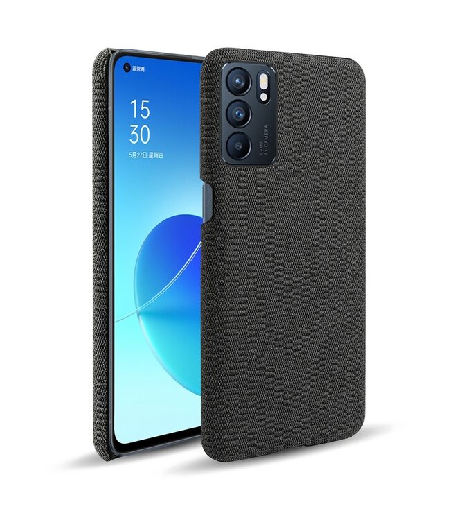 Ksq KSQ Zwart Stoffen Hardcase Hoesje voor de Oppo Reno 6 Pro