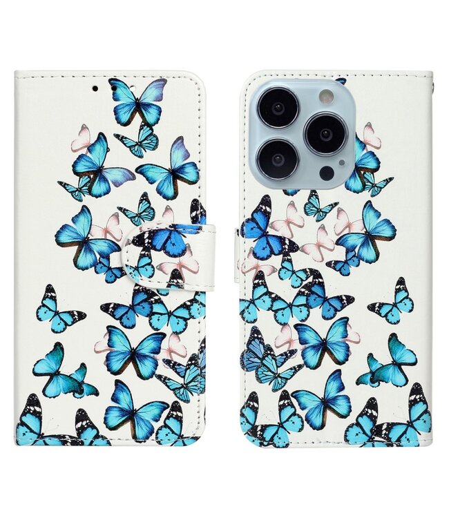 Blauwe Vlinders Bookcase Hoesje voor de iPhone 13 Pro