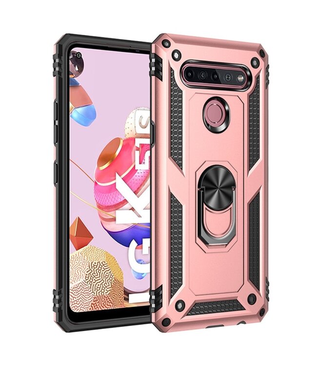 Rosegoud Ring Kickstand Hybrid Hoesje voor de LG K51S