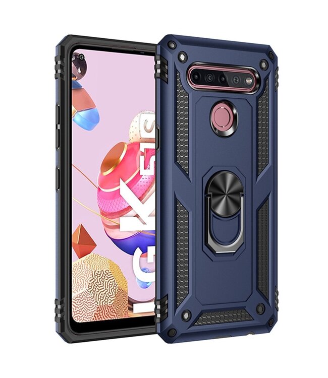 Blauw Ring Kickstand Hybrid Hoesje voor de LG K51S