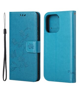 Blauw Vlinder Bookcase Hoesje iPhone 13 Pro