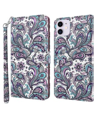 Paarse Bloemen Bookcase Hoesje iPhone 13 Pro