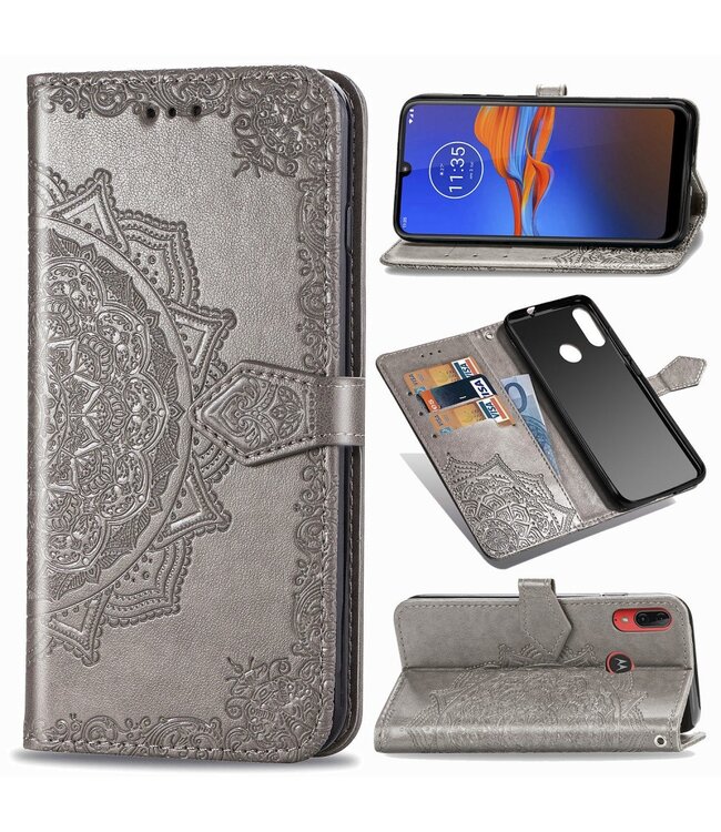 Grijs Mandala Bookcase Hoesje voor de Motorola Moto E6 Plus