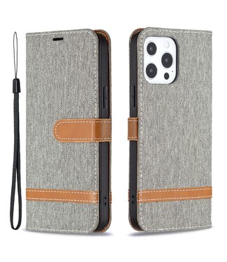 Grijs Jeans Bookcase Hoesje iPhone 13 Pro