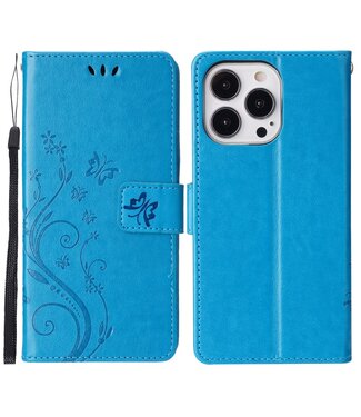 Blauw Vlinder Design Bookcase Hoesje iPhone 13 Pro