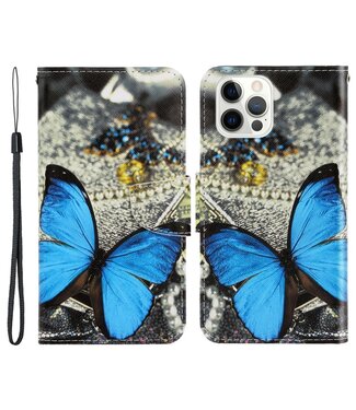 Blauwe Vlinder Bookcase Hoesje iPhone 13 Pro