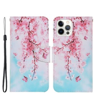 Roze Bloemen Bookcase Hoesje iPhone 13 Pro