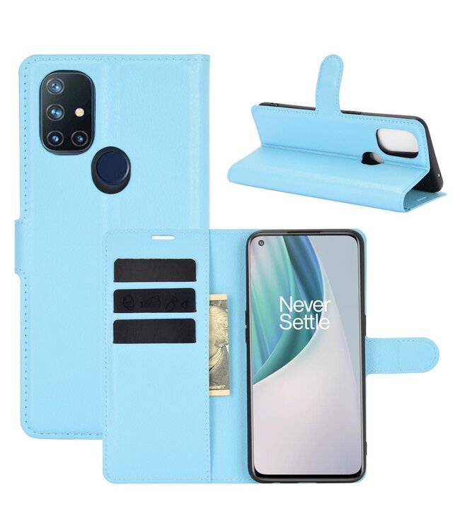 Blauw Lychee Bookcase Hoesje voor de OnePlus Nord N10 5G