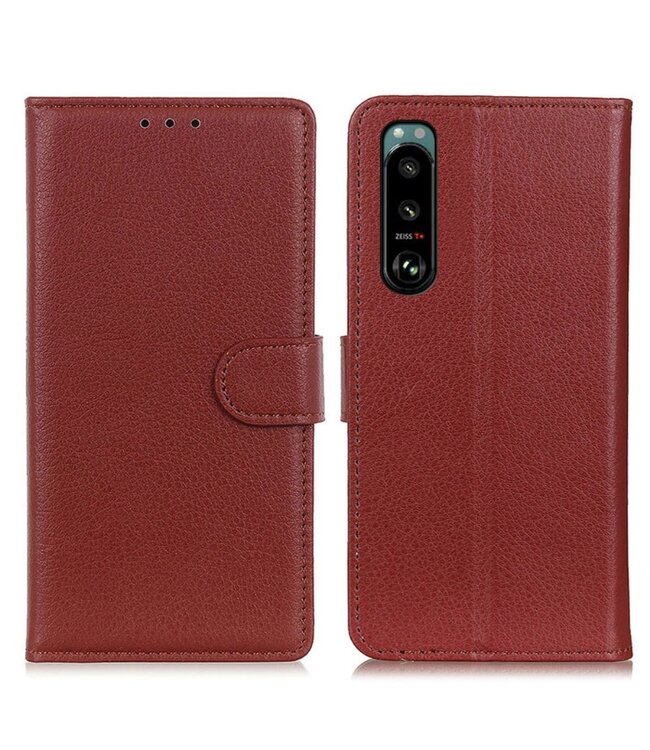 Bruin Lychee Bookcase Hoesje voor de Sony Xperia 5 III