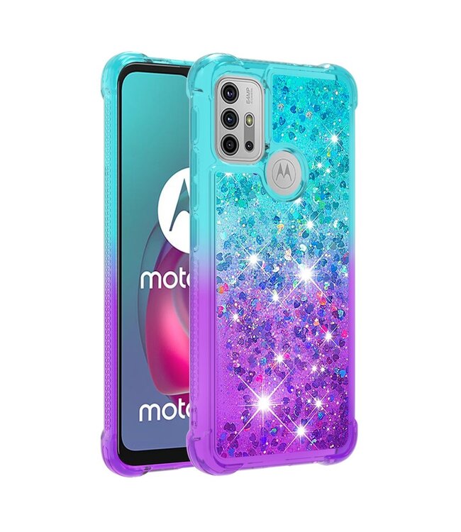 Blauw / Paars Glitter TPU Hoesje voor de Motorola Moto G10