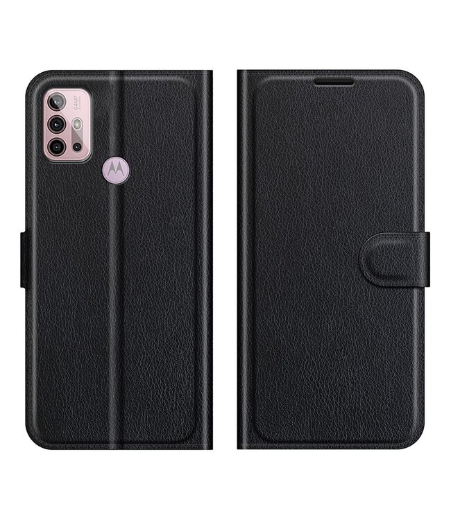 Zwart Lychee Bookcase Hoesje voor de Motorola Moto G10