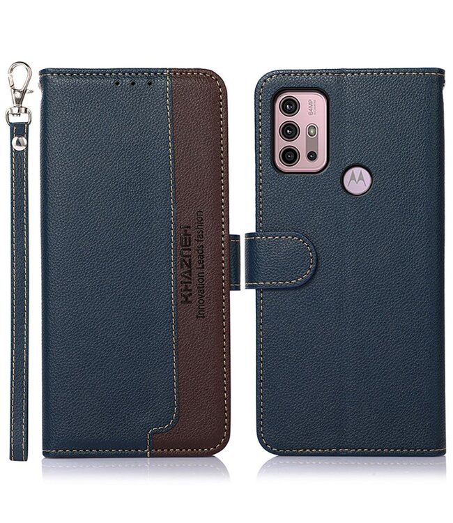 Khazneh Khazneh Blauw Lychee Bookcase Hoesje voor de Motorola Moto G10