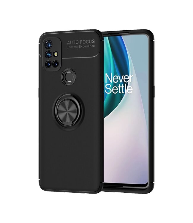 Zwart Ring Kickstand TPU Hoesje voor de OnePlus Nord N10 5G