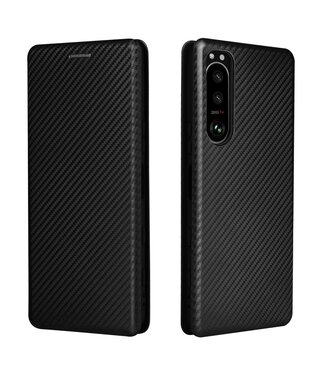 Zwart Carbon Bookcase Hoesje Sony Xperia 5 III