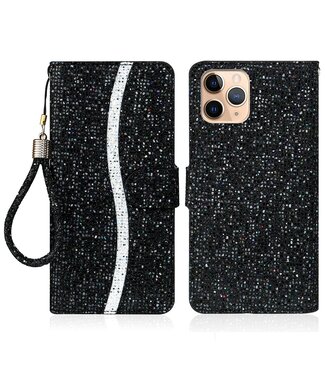 Zwart Glitter Bookcase Hoesje iPhone 13 Pro Max