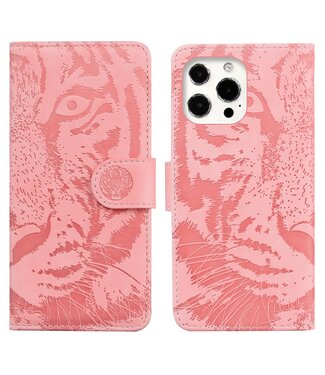 Roze Tijger Bookcase Hoesje iPhone 13 Pro Max