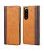 Bruin Split Lederen Bookcase Hoesje voor de Sony Xperia 5 III