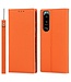 Oranje Genuine Lederen Bookcase Hoesje voor de Sony Xperia 5 III