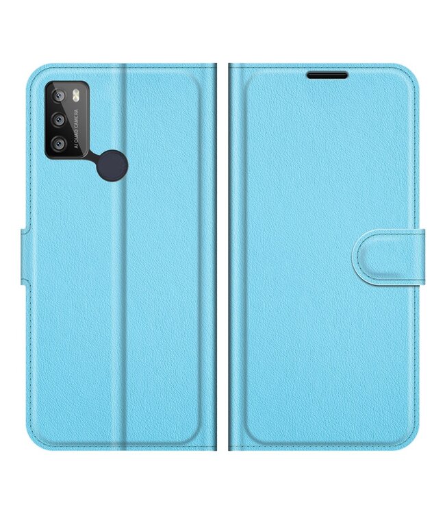 Blauw Lychee Bookcase Hoesje voor de Alcatel 1S (2021)