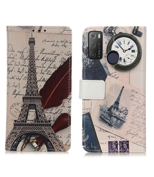 Eiffeltoren En Veer Bookcase Hoesje voor de Alcatel 1S (2021)