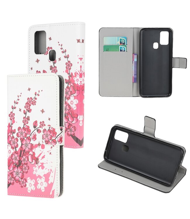 Pink Flower Bookcase Hoesje voor de OnePlus Nord N100