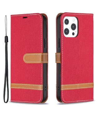 Rood Jeans Design Bookcase Hoesje iPhone 13 Pro Max