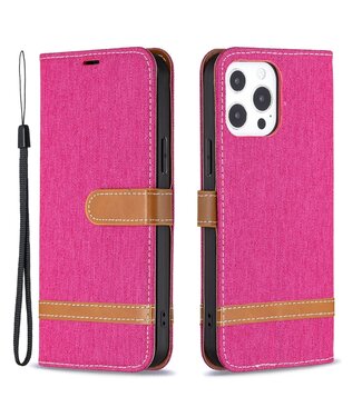 Roze Jeans Design Bookcase Hoesje iPhone 13 Pro Max