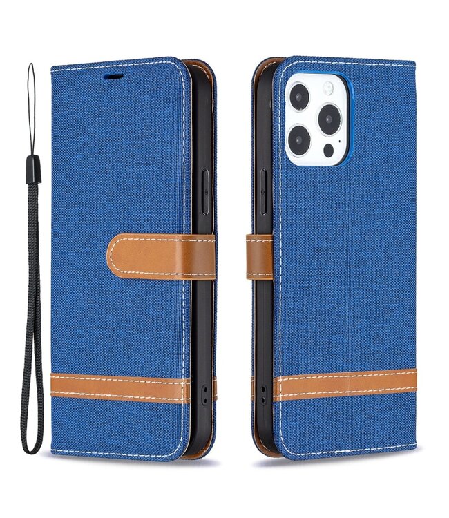 Blauw Jeans Design Bookcase Hoesje voor de iPhone 13 Pro Max