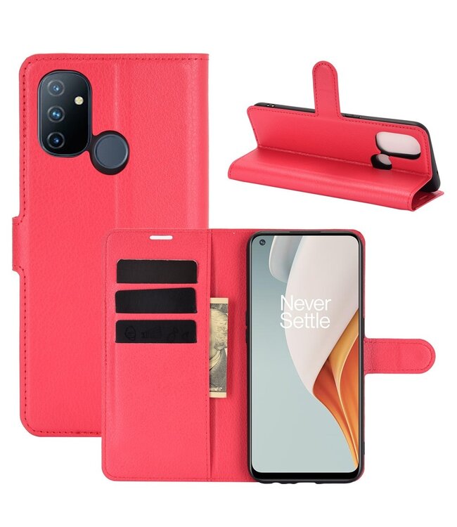 Rood Lychee Bookcase Hoesje voor de OnePlus Nord N100