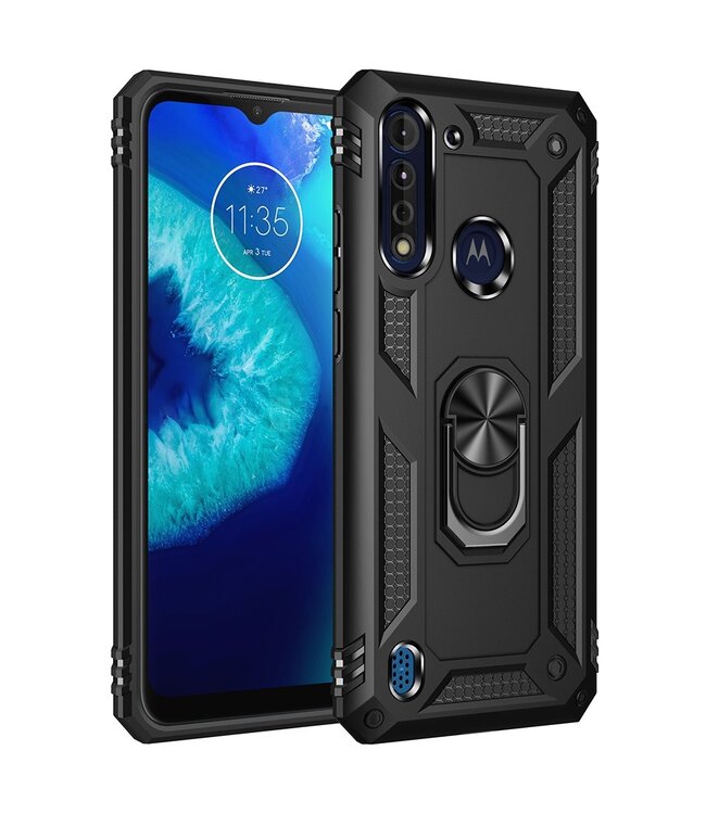 Zwart Armor Ring Kickstand Hybrid Hoesje voor de Motorola Moto G8 Power Lite