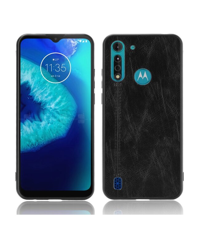 Zwart Effen Faux Lederen Hoesje voor de Motorola Moto G8 Power Lite