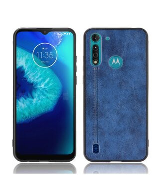 Blauw Effen Faux Lederen Hoesje Motorola Moto G8 Power Lite