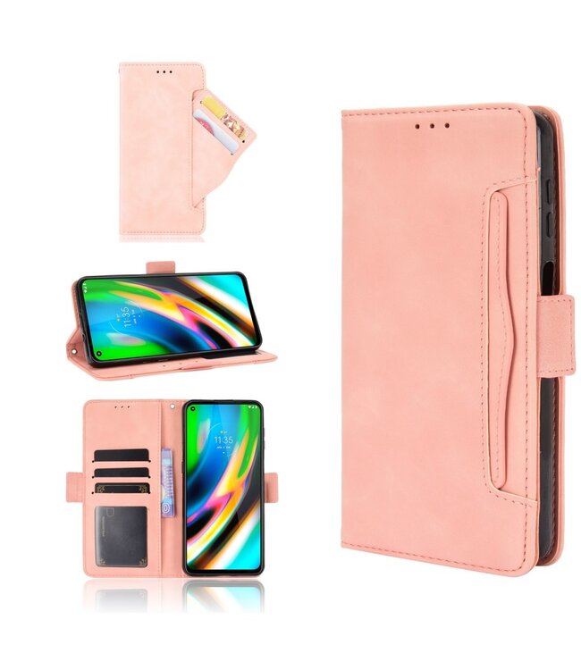 Roze Pasjeshouder Bookcase Hoesje voor de Motorola Moto G9 Plus